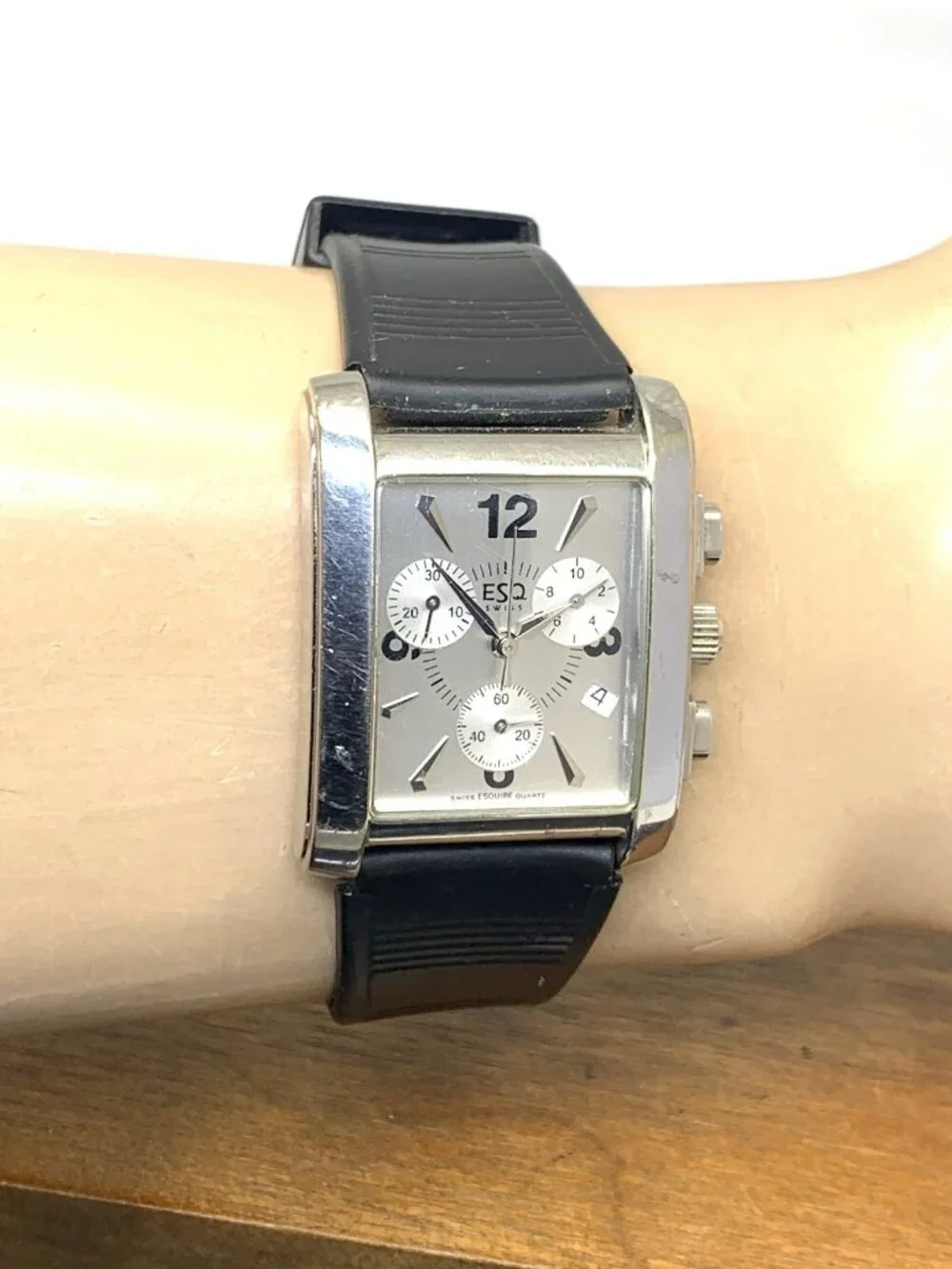ESQ by Movado Men's Watch Swiss Chronograph Silver Dial Black Rubber Strap 30mm